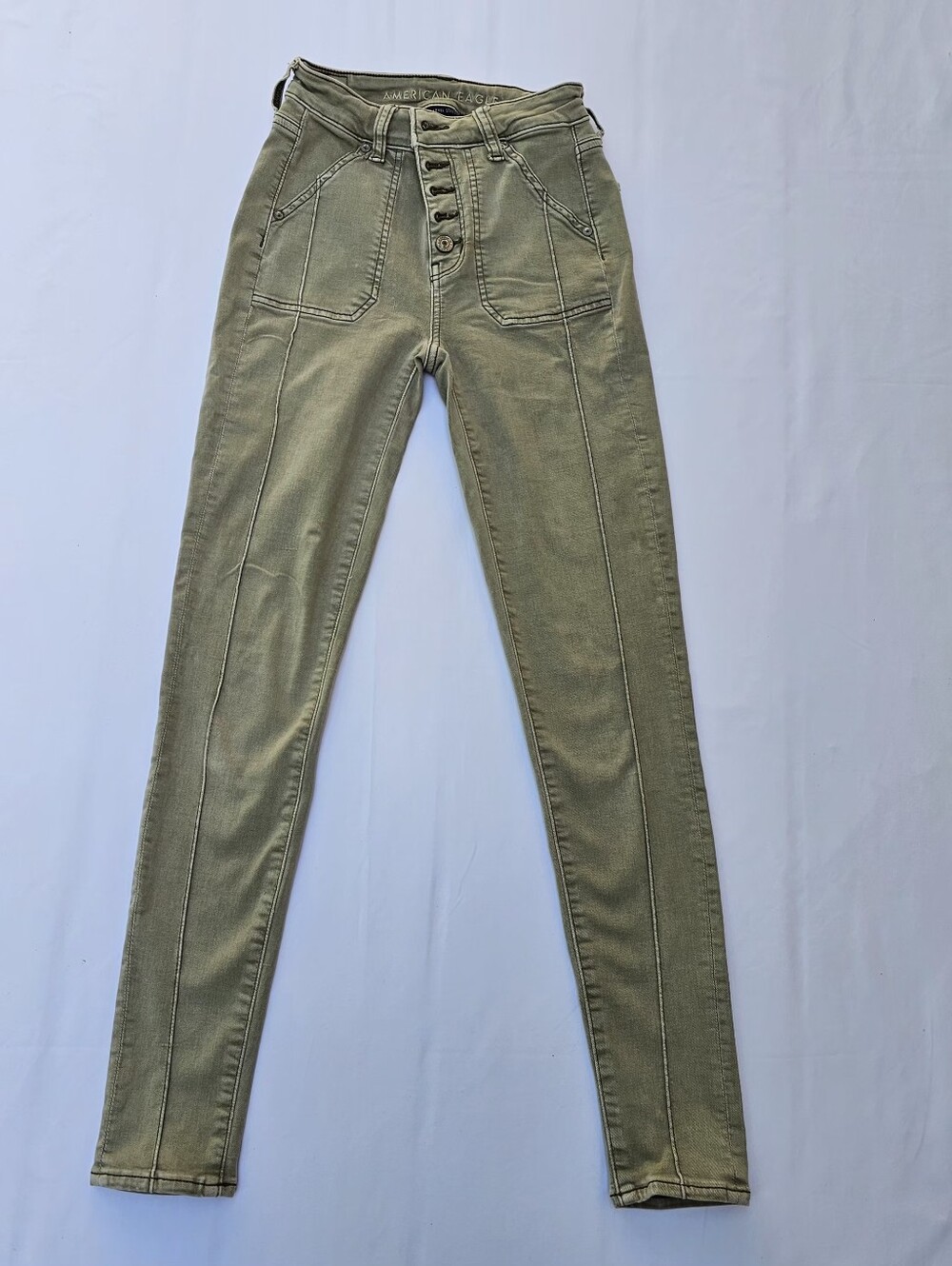 2 X High-Rise Olive Skinny Jeans with Front Button Fly- Girls